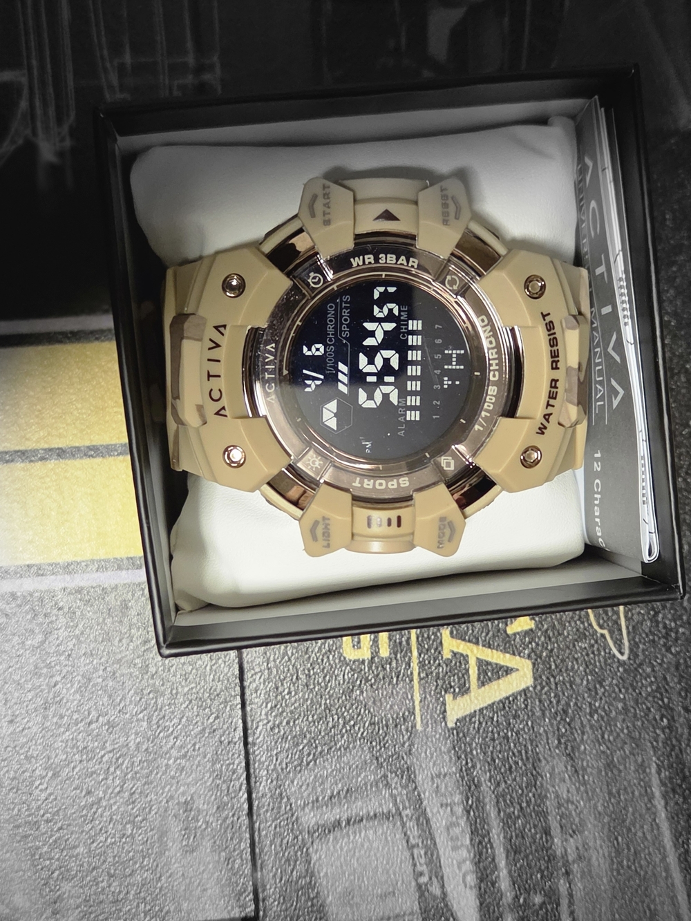 Ativa Men's Digital Sports Watch - Beige and Camouflage Accents